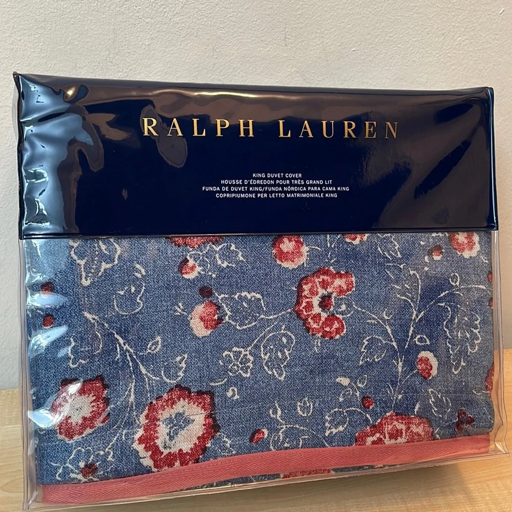 Ralph Lauren Indigo Traveler KING Cotton Duvet Cover w/Contrast Twill Binding